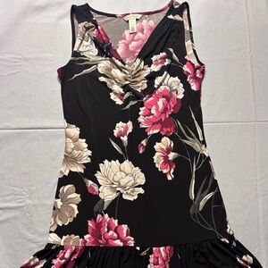 White House Black Market Elegant Floral Sleeveless Black Dress Size S